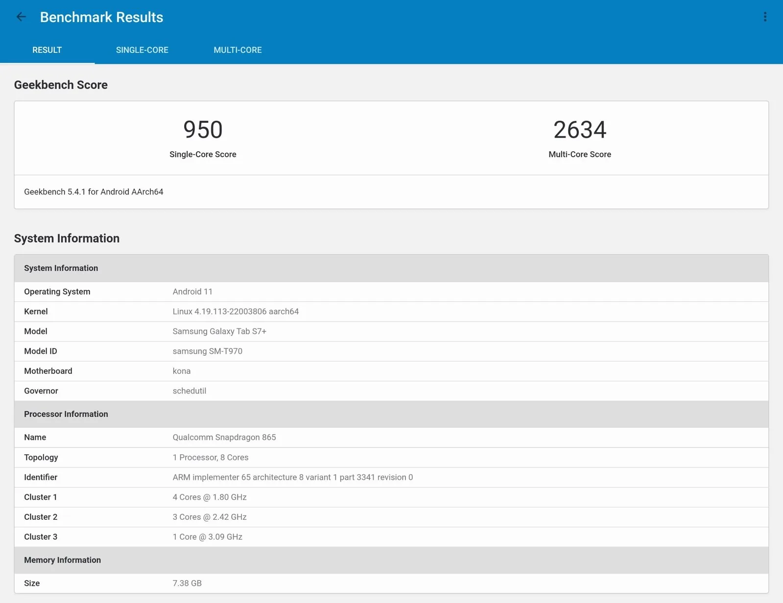 GeekBench 5 results